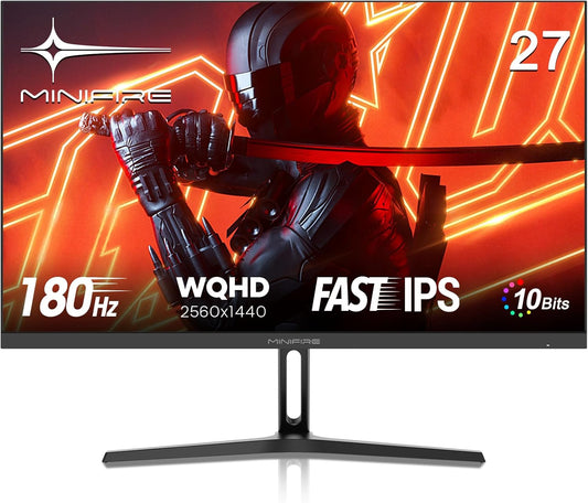 Minifire Gaming Monitor 27 inch 2K, 180Hz IPS, WQHD (2560×1440), 1ms (OD), HDR, 120% sRGB, AMD FreeSync, HDMI 2.0 &DP1.2 * 2, VESA (100 x 100mm), tilt adjustable, eye-care mode - QUORE