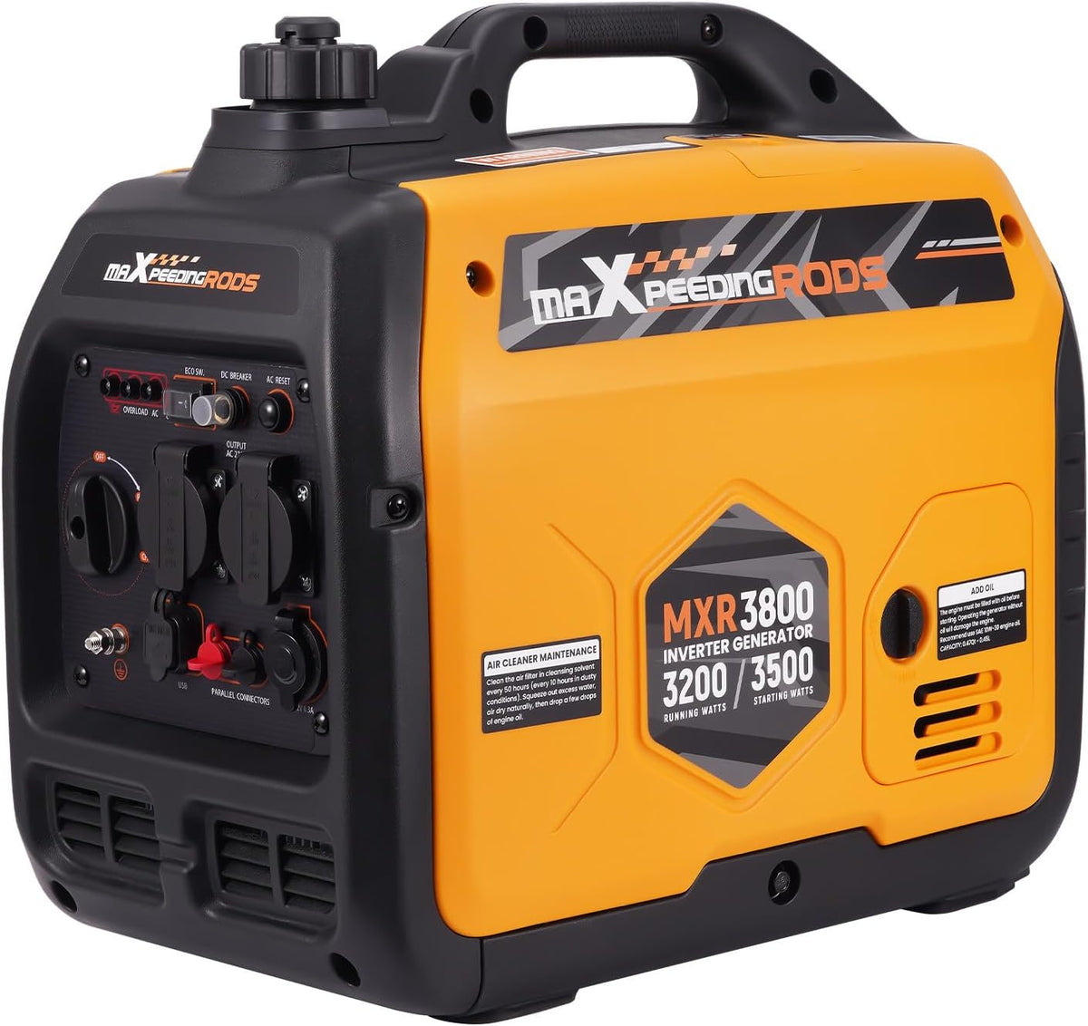 maXpeedingrods Inverter, stroomgenerator, 3500 W, superstil, licht en mobiel, noodstroomaggregaat, stroomgenerator, ECO-modus met 2 x 230 V/2 x USB/1 x 12 V DC stopcontacten voor RV camping festivals
