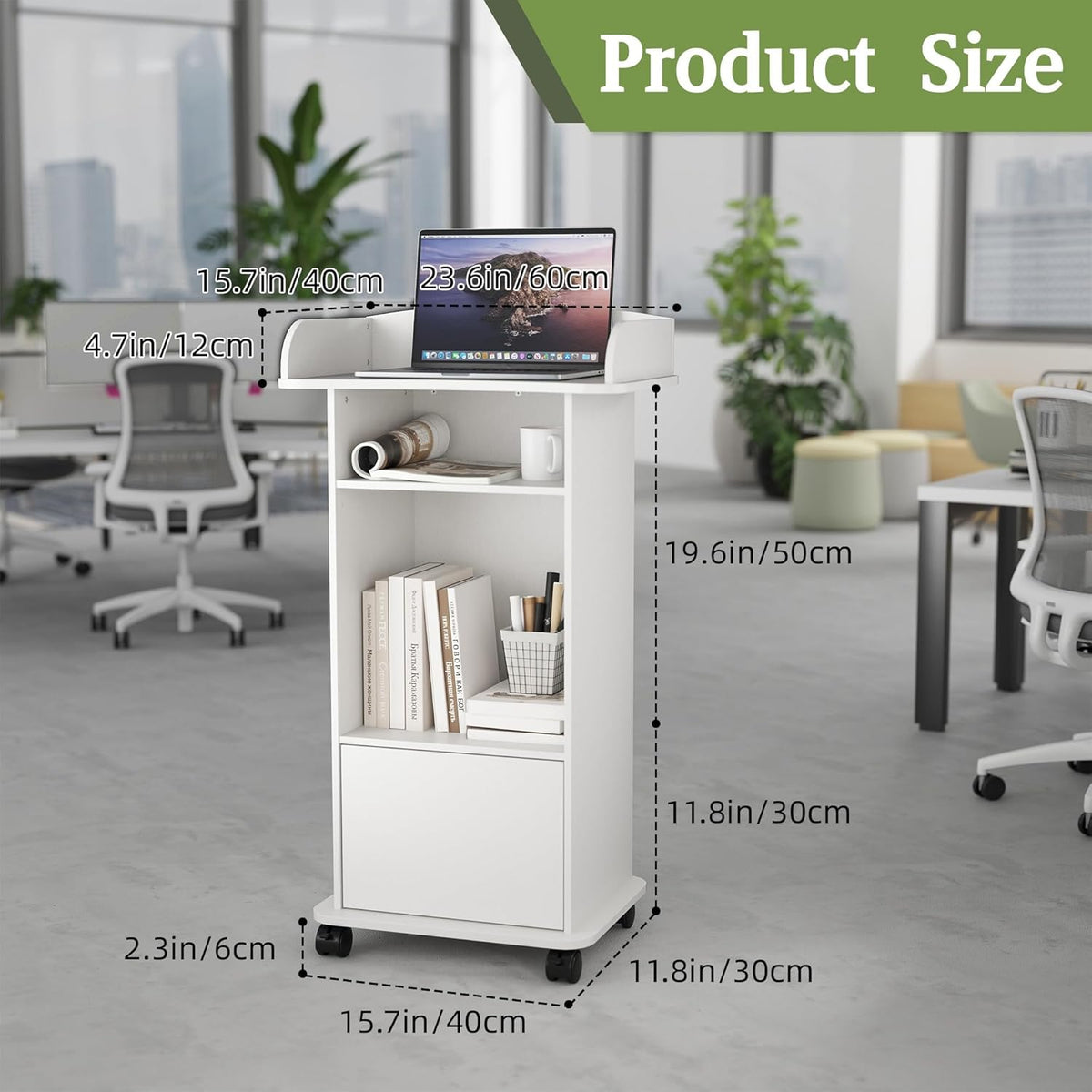 Houten Podium Witte Lessenaar met Opslag Plank Podium Stand met Kast Mobiele Lessenaar Stand met Wielen Preekstoel Stand