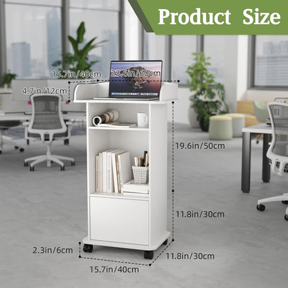 Houten Podium Witte Lessenaar met Opslag Plank Podium Stand met Kast Mobiele Lessenaar Stand met Wielen Preekstoel Stand