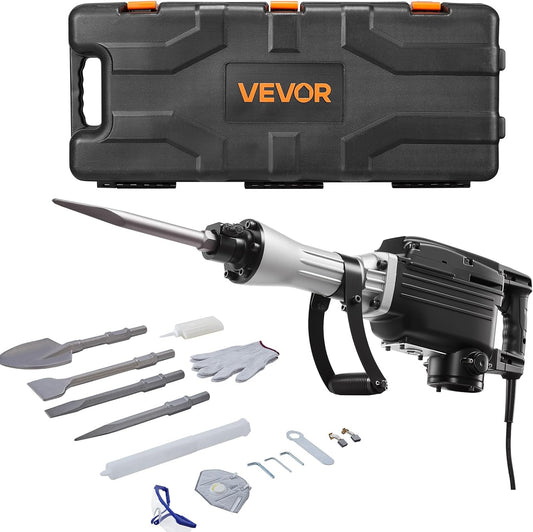 VEVOR Demolition Hammer, 2800 W, Electric Chisel 1200 BPM, Concrete Breaker with 3 Chisels, 1 Clay Shovel, Transport Case, Gloves, Goggles, for Chiseling, Construction, Destruction
