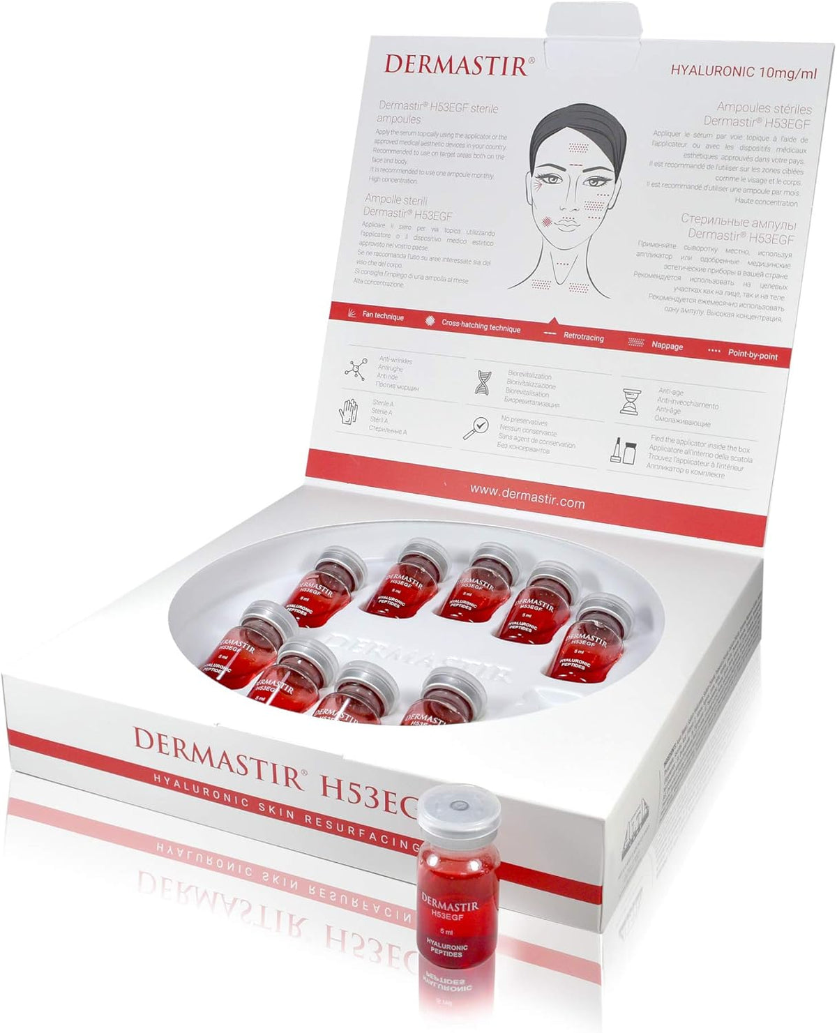 Hyaluronzuur Ampullen 10x5 ml – Serumampullen – Microneedling Ampullen – Steriele Medische Flacons – Injectieflacons – 53 Actieve Ingrediënten – 10 mg/ml Hyaluronzuur