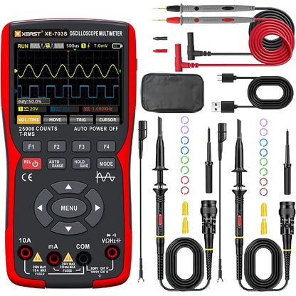 50MHz bandbreedte tweekanaals oscilloscoop, 25.000 tellingen digitale multimeter, DDS-signaalgenerator, 3,5 inch lcd-display 3-in-1 stroomtester, 280 MSa/s High Sampling professionele oscilloscoop (XE