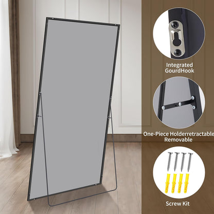 Vloerspiegel – Full Body Spiegel – Staande Spiegel – Grote Spiegel – Zwarte Spiegel – Extra Groot 193 x 86 cm – Ultradun Aluminium Frame – Vrijstaand en Ophangbaar