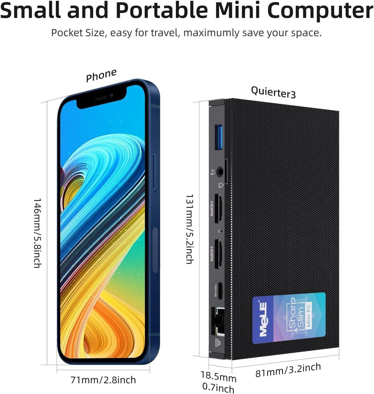 Mini PC – Micro Desktop – Compacte PC – Kleine Computer – Stille Desktop – Celeron N5105 8GB RAM 128GB Opslag – Fanless Geruisloos – Dual 4K HDMI & VESA Beugel