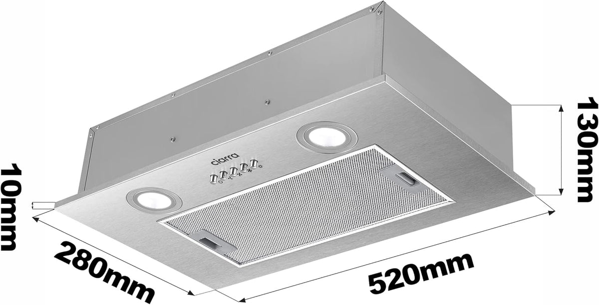 CIARRA CBCS5913A Afzuigkap 52 cm Breed 3 Stappen 300m³/h Roestvrij staal Onderbouwkap Plafondkap -Verlichting (zilver/wit)