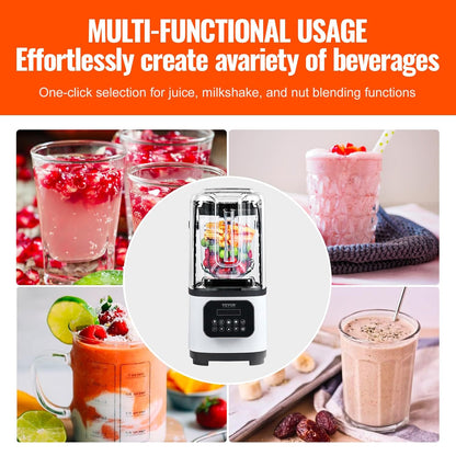 VEVOR Blender voor koude dranken, tafelmixer in glazen blik met bord inhoud ca. 2 l, mixer nominaal vermogen 1400 W roestvrij staal 5 functies voor bevroren dranken, smoothie, wit