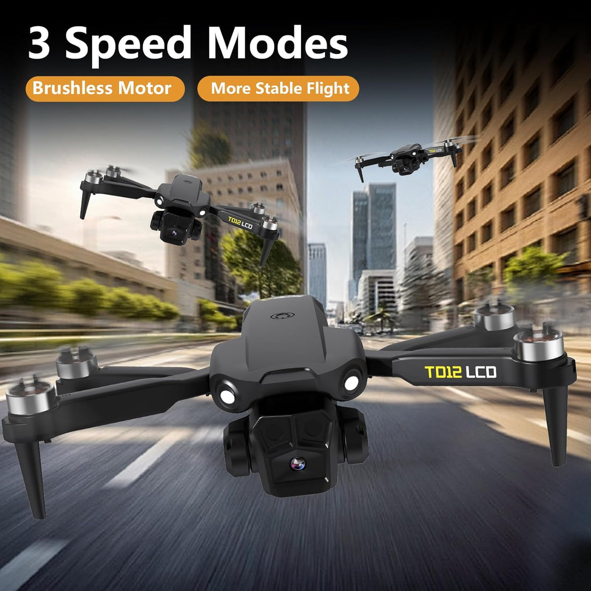 TD12LCD Drone met Camera voor Volwassenen, Drones met Optische Flow-positionering, Borstelloze Motor, LCD-schermtransmissie, Opvouwbare Quadcopter voor Beginners, Minder dan 249g