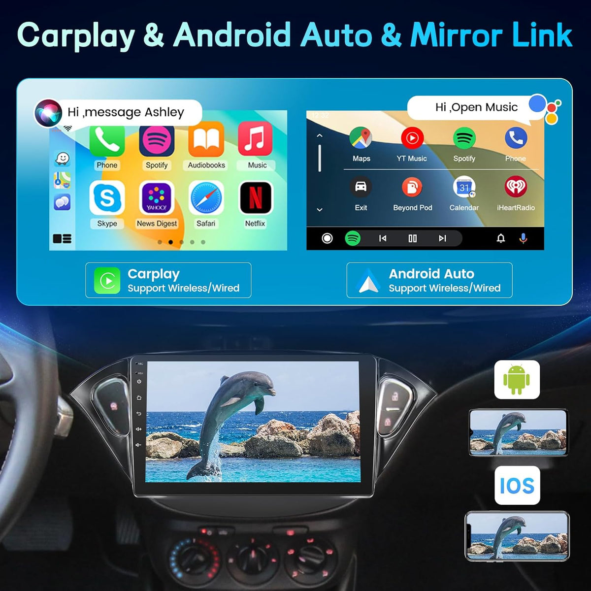 9" Android Autoradio – Multimedia Systeem – Navigatie Radio – Touchscreen Headunit – Auto Stereo – Draadloos & Bekabeld CarPlay – GPS Met Offline Kaarten