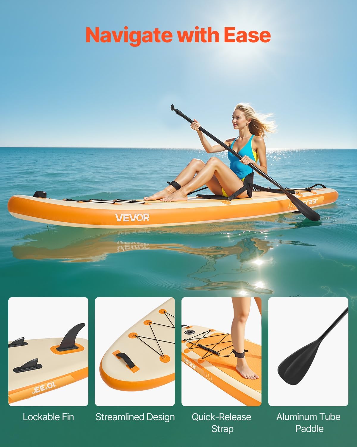 VEVOR Opblaasbaar peddelboard met zitting 304,8 x 83,8 x 15,2 cm ultralicht SUP-paddleboard met accessoires, pomp, peddel, vin, rugzak, enkelriem, voor jongeren en volwassenen