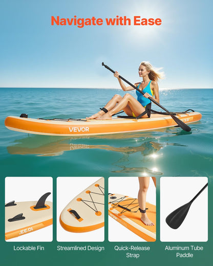 VEVOR Opblaasbaar peddelboard met zitting 304,8 x 83,8 x 15,2 cm ultralicht SUP-paddleboard met accessoires, pomp, peddel, vin, rugzak, enkelriem, voor jongeren en volwassenen