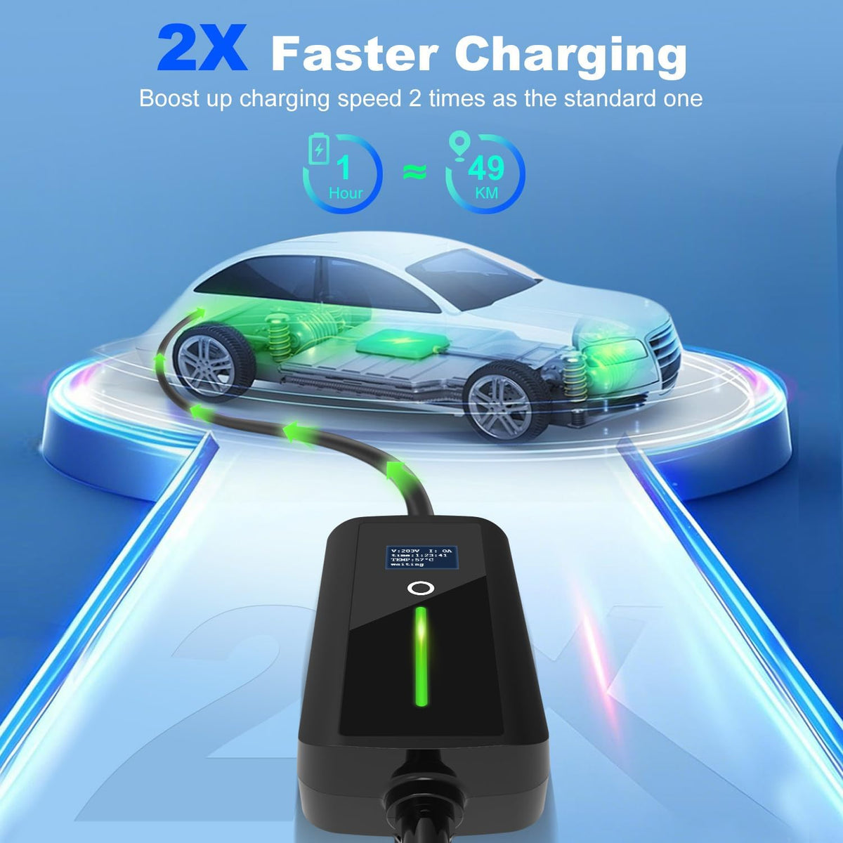 Type 2 mobiele oplader voor elektrische auto's, 7 kW draagbare oplaadkabel met CEE-stekker voor elektrisch voertuig, IP67 waterdicht, 7,5 meter, type 2 oplaadkabel met 32 A, IEC 62196-2