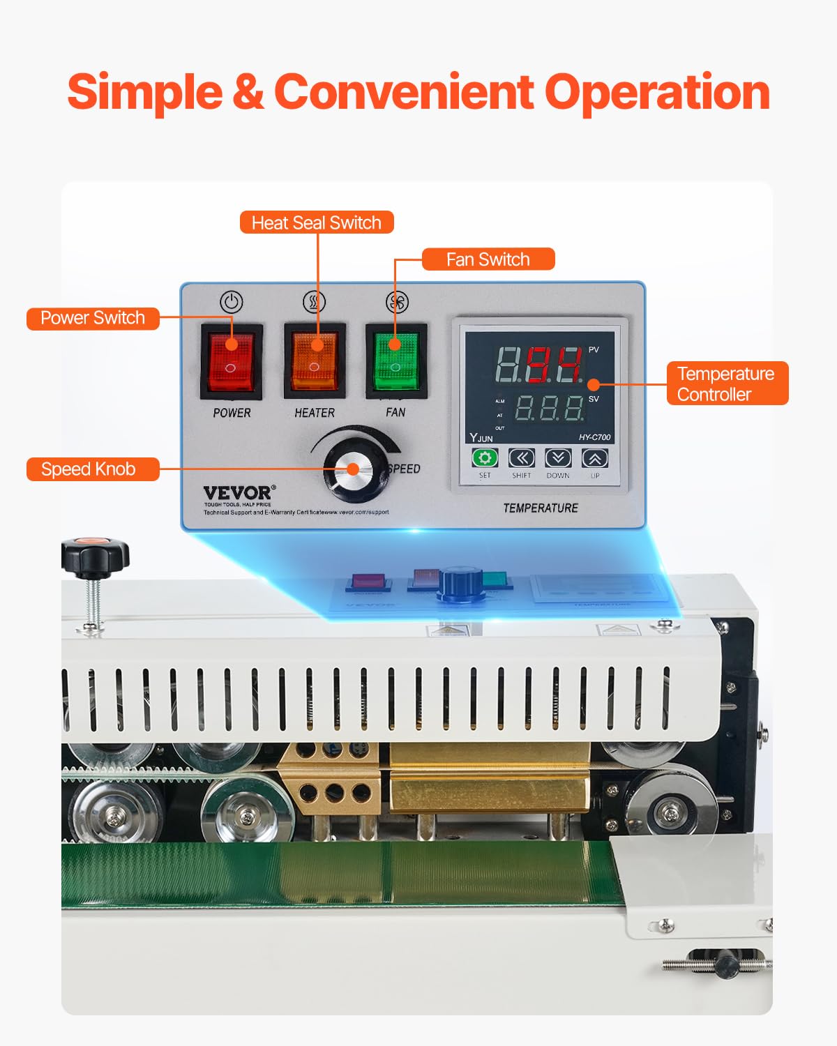 VEVOR Doorlopende zakbandsluitmachine, 6-12 mm afdichtingsbreedte, horizontale bandsealmachine met digitale temperatuurregeling, koolstofstalen zakverzegelaar voor 0,02-0,8 mm plastic zakkenfilms