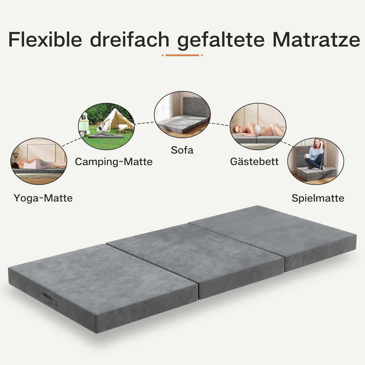 Opklapmatras 140x195x10CM Middelhard, vouwmatras, gastenmatras, opklapbaar gastenbed gemaakt van extra dik 10cm met wasbare hoes, geschikt voor reizen, camping, vloer, gastenbed, matras
