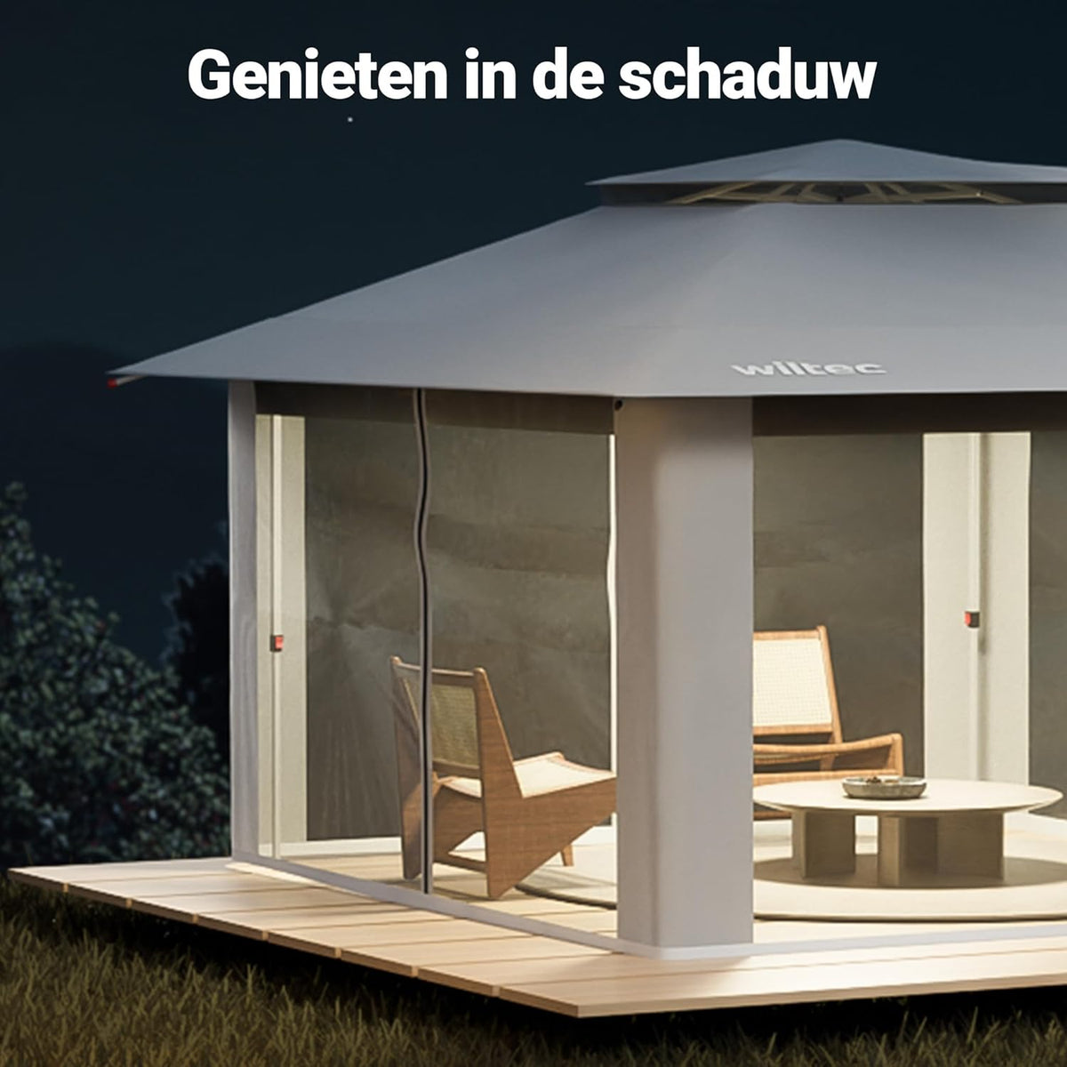Wiltec opvouwbaar paviljoen partytent met muggennet tuinpaviljoen lichtgrijs 4 x 4 m