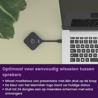 Draadloos 4K HDMI presentatiesysteem Marmitek Stream 4K Pro KIT 2TX/1RX - 2 USB-C dongles voor one-click schermdelen - split screen, touchback, PoE, dual HDMI - BYOD vergaderruimte