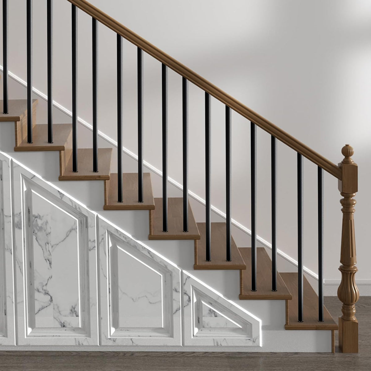 VEVOR Baluster Set of 101, φ19 x 813 mm Aluminium Stair Baluster, Round Rod, Decorative Rod, Hollow Ceiling Rail with Handrails and Screws for Stairs, Porch, Patio, Fence, Black