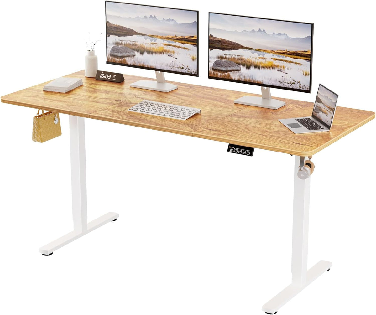 ERGOMAKER Height Adjustable Desk, 160 x 70 cm, Desk, Height Adjustable, Electric with Memory Function, Ergonomic Table, Height Adjustable, White