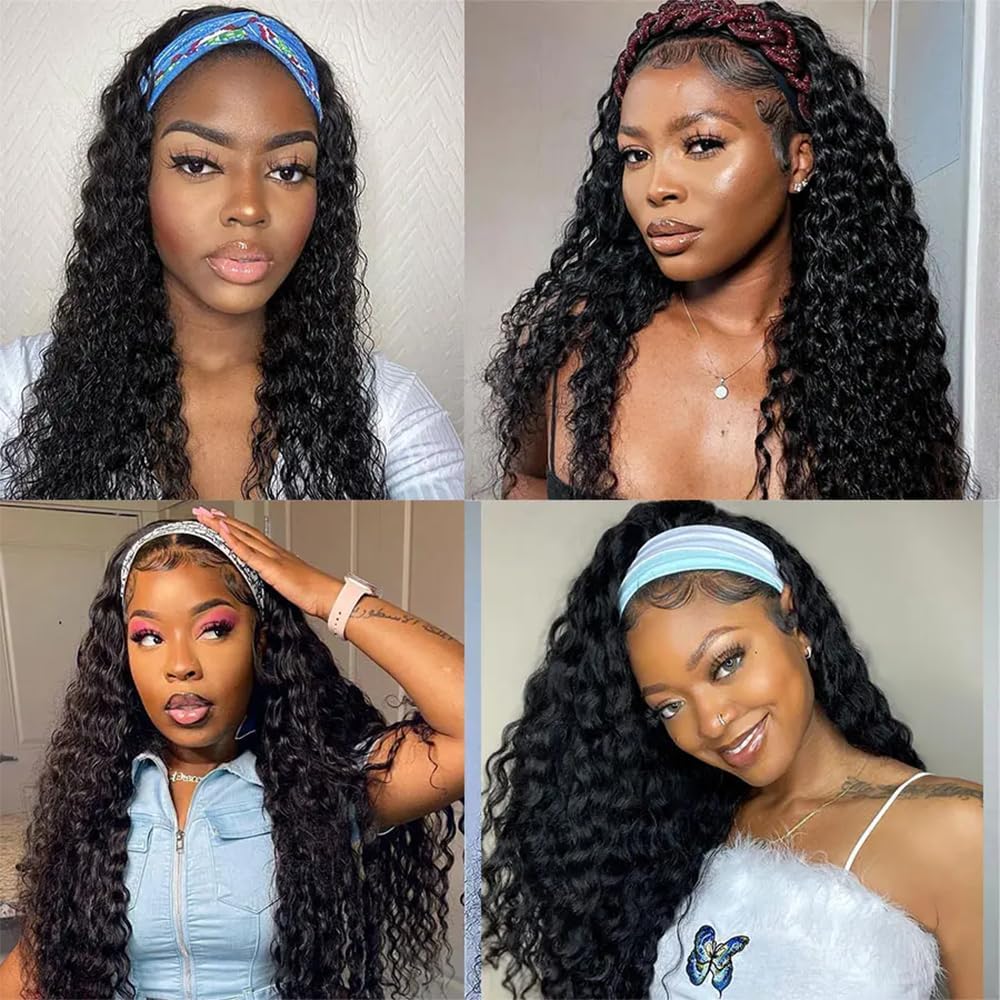 Hoofdbandpruik Van Menselijk Haar 61 Cm – Haarbandpruik – Pruik Van Echt Haar – Natuurlijke Hoofdbandpruik – Deep Wave Pruik – 150% Dichtheid – Lijmvrij Zonder Kant