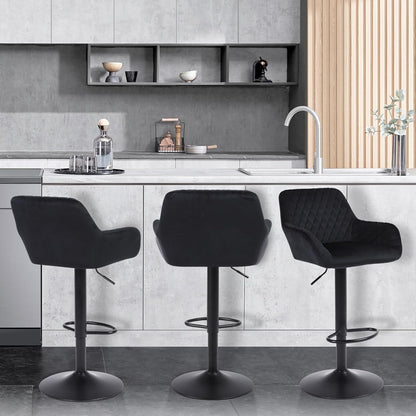 ralex-chair Barkruk, set van 2, in hoogte verstelbare draaibare barkruk van fluweel, ontbijt-eetkruk met rugleuning en armleuning voor bar, toonbank en keuken, zwart