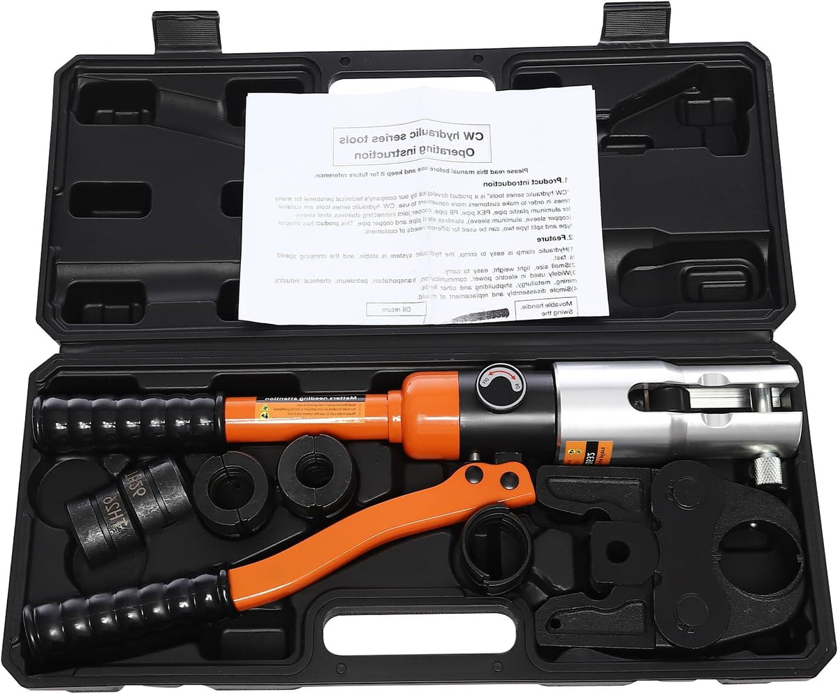 OUKANING Hydraulic Crimping Tool 10T with 360° Rotating Head and Interchangeable Shapes (TH/U/V/M Series), for Aluminium Plastic, PEX, Copper Tubes, Ergonomic, Oilproof (TH16, TH20, TH26, TH32) - QUORE