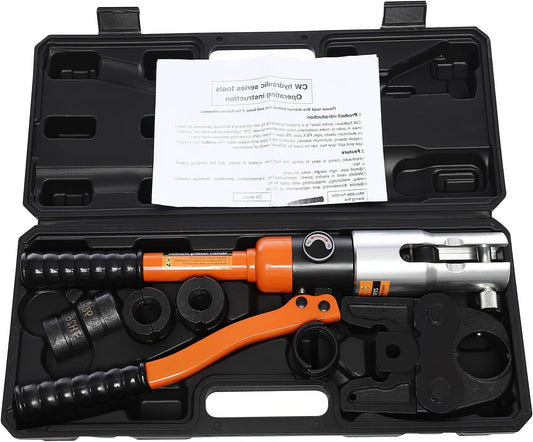 OUKANING Hydraulic Crimping Tool 10T with 360° Rotating Head and Interchangeable Shapes (TH/U/V/M Series), for Aluminium Plastic, PEX, Copper Tubes, Ergonomic, Oilproof (TH16, TH20, TH26, TH32) - QUORE