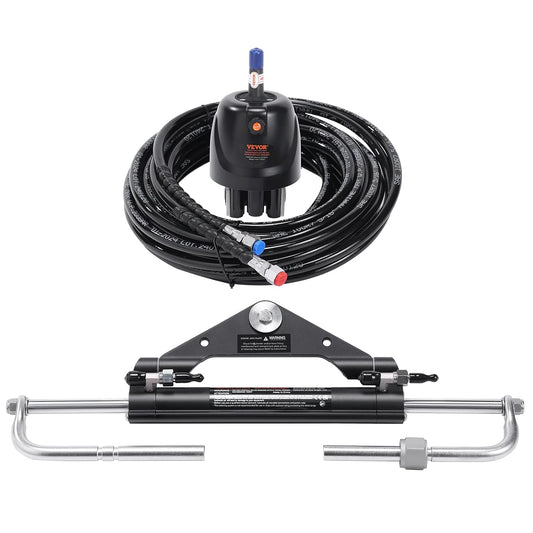 VEVOR Hydraulische buitenboordstuurset, 300 pk, hydraulisch stuursysteem voor scheepsboten, met roerpomp tweewegslotrisecilinder en 26 voet hydraulische stuurslang, voor enkelmotorboten met één