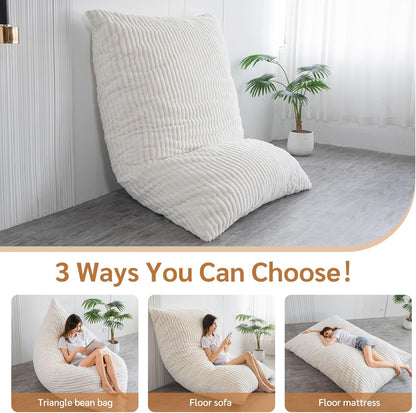 MAXYOYO Huge Bean Bag Bed, Square Bean Bag Chair, Large Faux Fur Sofa and Fluffy Filling for Adults Couples Guests (Corduroy Beige,135x190cm)