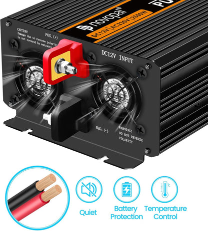 Novopal -2500 W 5000 W omvormer zuivere sinusgolf, stroomomvormer - DC 12 V in AC 220 V 230 V 240 V spanningsomvormer - 2 EU stopcontact met USB-uitgang 5 meter afstandsbediening