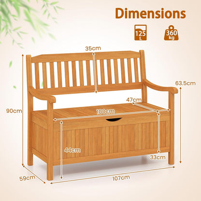 FANTASK Houten tuinbank met opbergruimte, 2-zits, outdoor balkonbank met afneembare binnenzak, belastbaar tot 360 kg