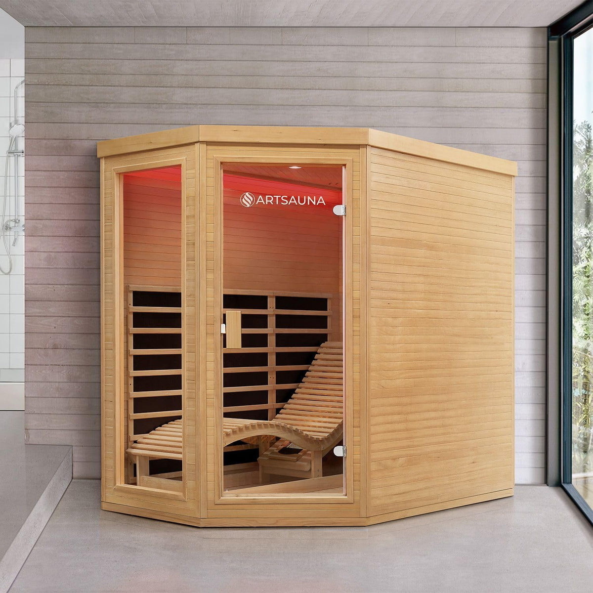 Artsauna Infrared Cabin with Triplex Heating System and Sun Lounger for 2 Persons, 130 x 190 cm, Infrared Heat Cabin - QUORE