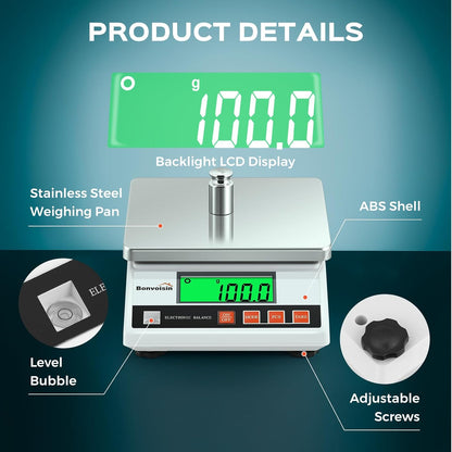 Bonvoisin 0,1 g, 5 kg - 10 kg, digitale elektronische weegschaal, hoge precisie, draagbaar, laboratorium, analytische weegschaal, industrieel wegen, CE-gecertificeerd (6 kg, 0,1 g)