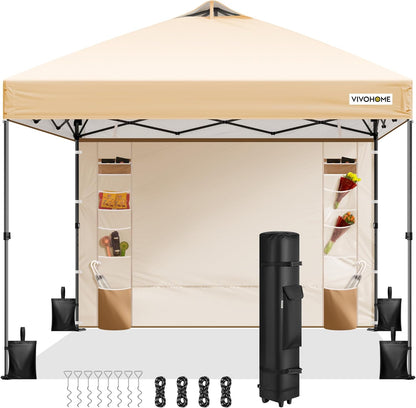 VIVOHOME 3x3m Luifeltent met Zijwand en 6 Zakken met één Druk op de Knop op te Zetten Draagbare Buitentent voor Zwaar Gebruik met Draagtas op Wielen en 4 Zandzakken