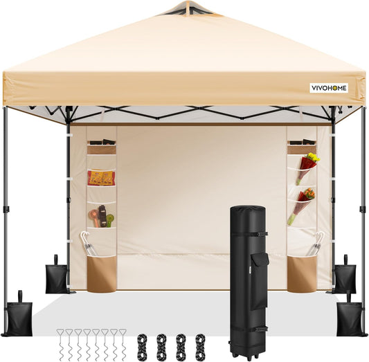 VIVOHOME 3x3m Luifeltent met Zijwand en 6 Zakken met één Druk op de Knop op te Zetten Draagbare Buitentent voor Zwaar Gebruik met Draagtas op Wielen en 4 Zandzakken