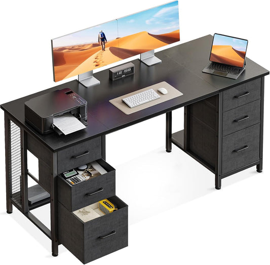 Coleshome Bureau met 6 lades, 160x52 cm Bureau met opslagruimte, Computerbureau met Planken voor Thuiskantoor, Zwart
