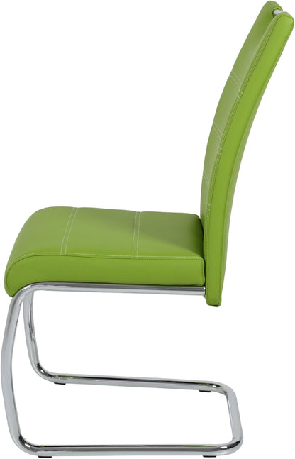 Apollo Set van 2 schommelstoelen, keukenstoel Flora, kunstleder groen, handgrepen, verchroomd metalen frame, 42 x 57 x 98 cm