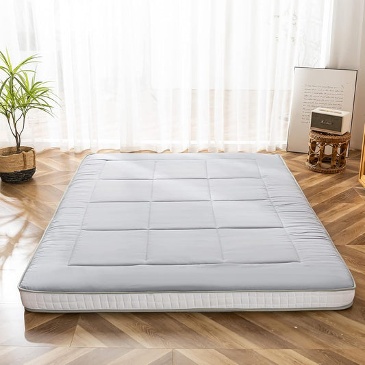 MAXYOYO Futonmatras, gewatteerd Japans vloermatras, gewatteerde matrasoplegger, extra dik, opvouwbaar, ademend, vloerligbed, logeerbed, voor campingbank, grijs, 90 x 190 cm