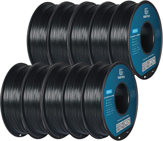 ABS filament zwart – 3D printer filament – 3D print draad – 3D printmateriaal – Kunststof filament – 10 x 1 kg spoel – Sterk en duurzaam – Universeel compatibel