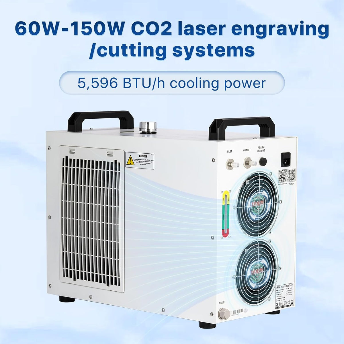Industriële Waterkoeler – Waterchiller – Chiller – Koudwaterinstallatie – Laserwaterkoeling Voor CO2-Lasermachines 60-150W – 6 Liter Tank – 4879 BTU/u – ±0,3°C Temperatuurregeling