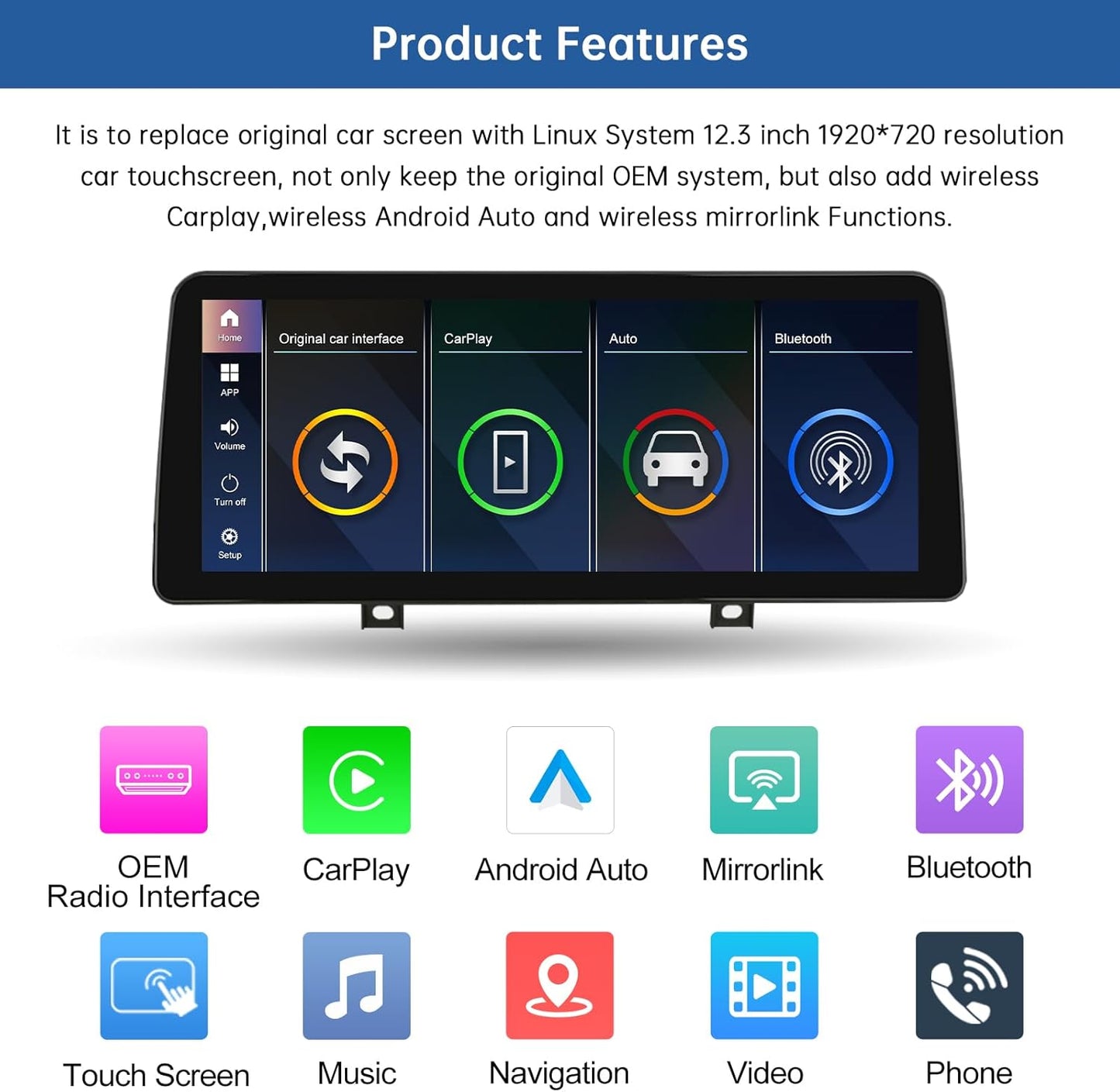 Road Top 12.3 Inch Car Radio Touch Screen Wireless CarPlay Android Car for BMW 1 2 Series F20/F21/F22/F23 2013-2015 Year with NBT System,Car Stereo Multimedia Car Radio Receiver - QUORE