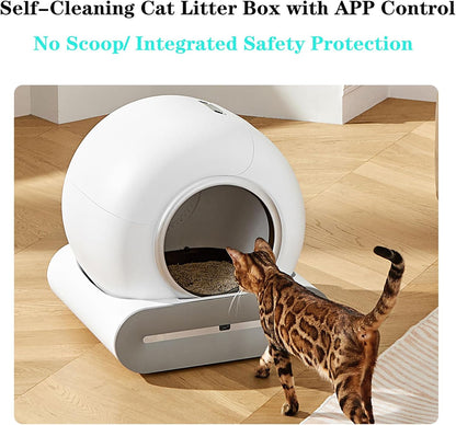 Zelfreinigende kattentoilet, automatische kattenbak met app-bediening, zelfreinigend, slimme gezondheidsmonitor/ionische deodorisator (lichtwit)