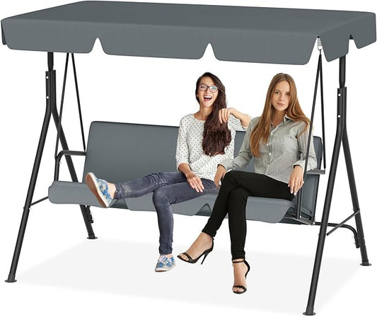 Schommelbank – Tuinschommel – 3-zits Schommelstoel – Relaxbank – Veranda Schommelbank – Weerbestendig Stalen Frame – Verstelbaar Polyester Dak – Antraciet 193 x 110 x 152 cm – Belastbaar Tot 200 kg