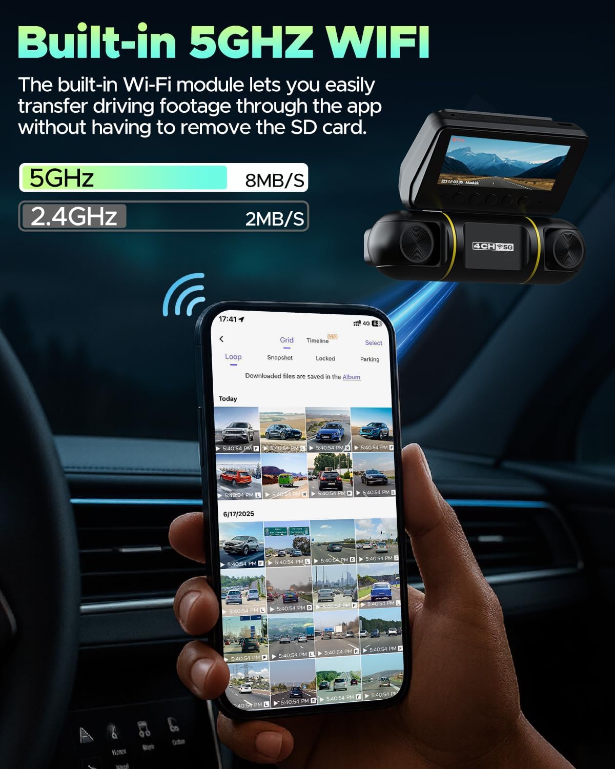 Dashcam – Autocamera – Dash Cam – 4-Kanaals Dashcam – Parkeercamera – 4x 1080p 360°-Zicht – WiFi & App-Bediening