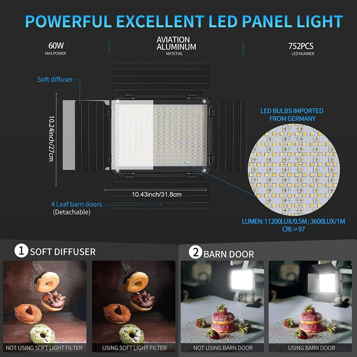GVM LED videolichtpaneelset, 60W LED video verlichting met standaard, 3200K~5600K APP-bediening LED studiolicht continu licht voor video YouTube streaming licht fotografiestudioset, LED videolichtset