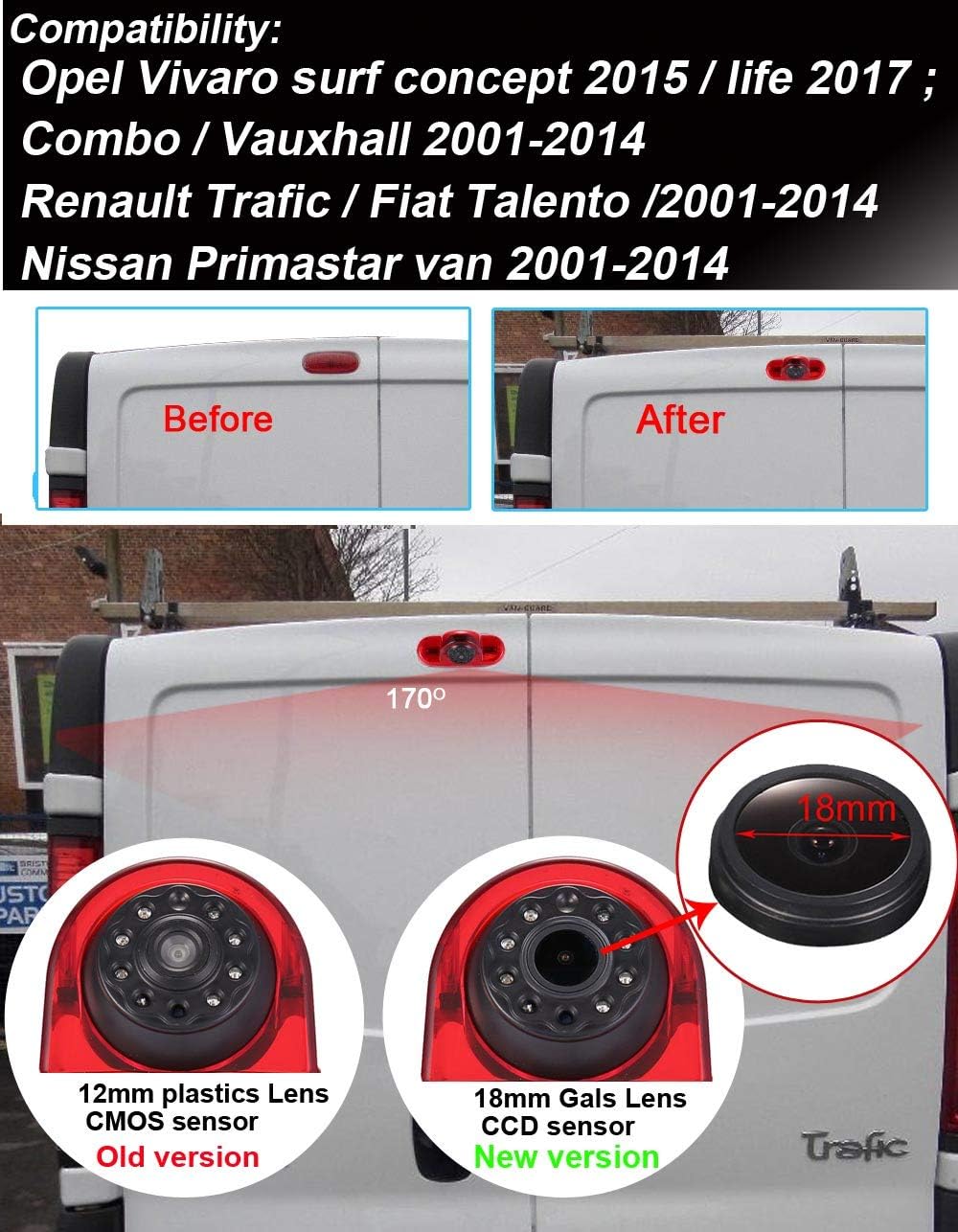 1280x720 pixels auto derde dak top mount remlicht camera remlicht achteruitrijcamera voor FIAT Talento Nissan NV300 Primastar Renault Traffic 3 opel Vauxhall vivaro + 7 inch LCD-monitor HD