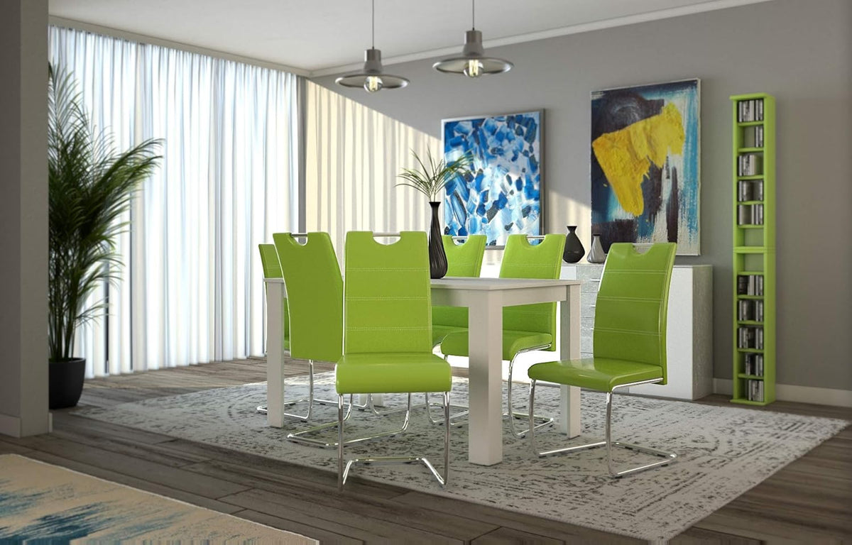 Apollo Set van 2 schommelstoelen, keukenstoel Flora, kunstleder groen, handgrepen, verchroomd metalen frame, 42 x 57 x 98 cm