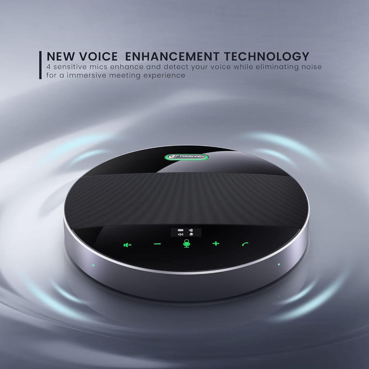 Conferentie Luidspreker en microfoon TONGVEO Bluetooth Draadloze Luidspreker AI Ruisonderdrukking, voor vergaderruimte Video Skype Call Home Office, 360º Luid en Clear Voice Pickup