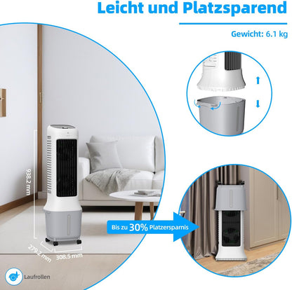 BE COOL Premium torenluchtkoeler met waterreservoir van 10 liter en wifi, 38 W, 24 snelheden, 3 windmodi, 12,5 m luchtstroombereik, led-display, afstandsbediening, timer, droogluchtfunctie