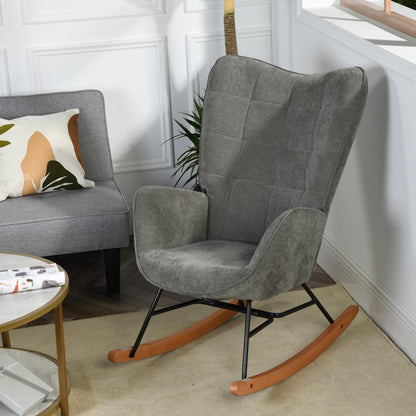 MEUBLE COSY Schommelstoelen, Scandinavische borstvoedingsschommelstoel Vrije tijds- en ruststoel van stof met E'-houten metalen poten voor woonkamer, slaapkamer, massief, donkergrijs, 66x84x97cm