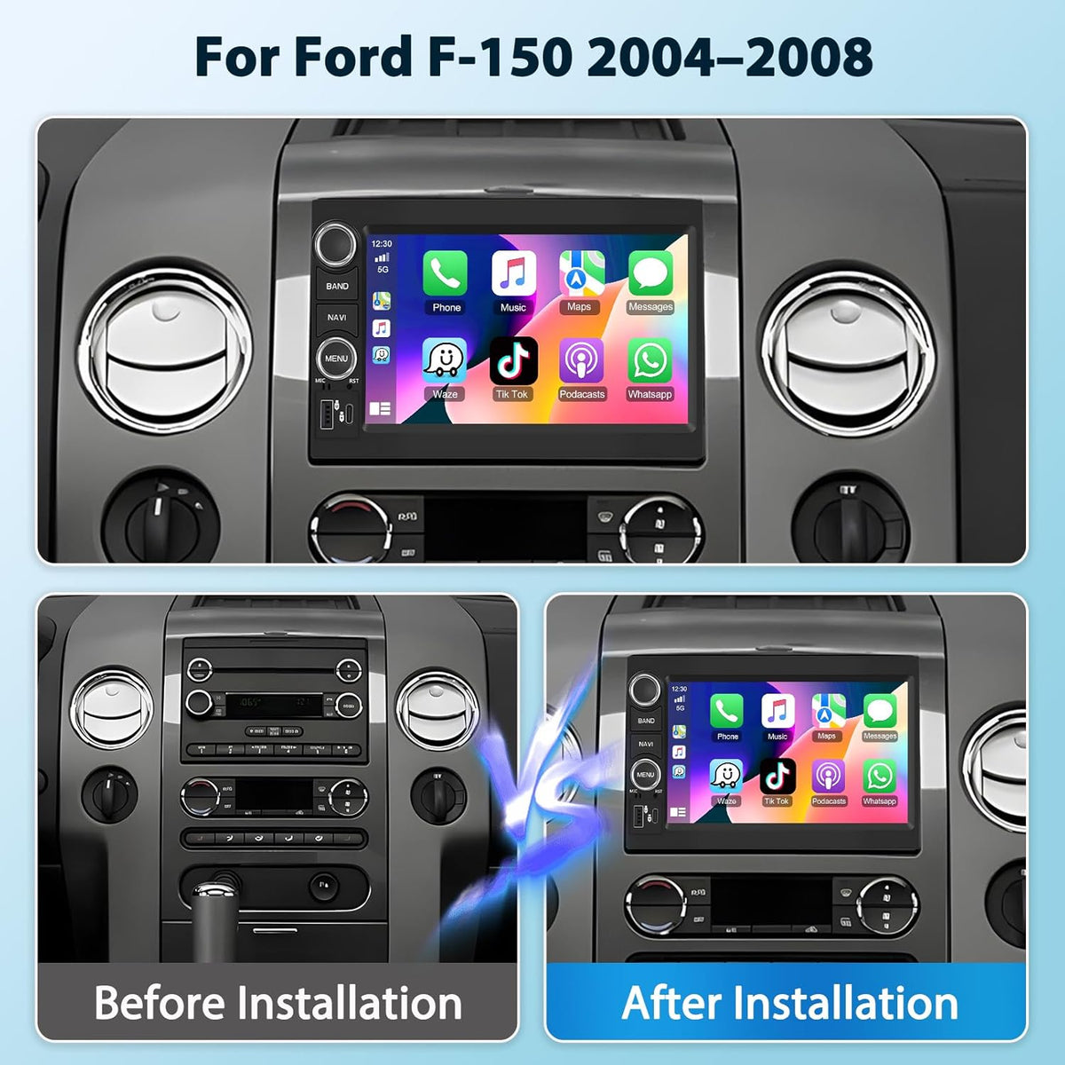 Android 15 Double DIN Car Stereo met GPS 7 inch HD Touchscreen Bluetooth WiFi FM RDS Radio Mirror Link Ondersteuning Achtercamera voor Ford F-150